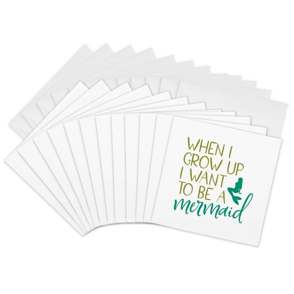 3drose, Image of Mermaid Silhouette and Funny Quote, 12 Greeting Cards with Envelopes