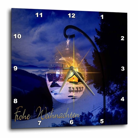 3drose, Image of Merry Christmas German with Country Cabin, 15x15 Wall Clock