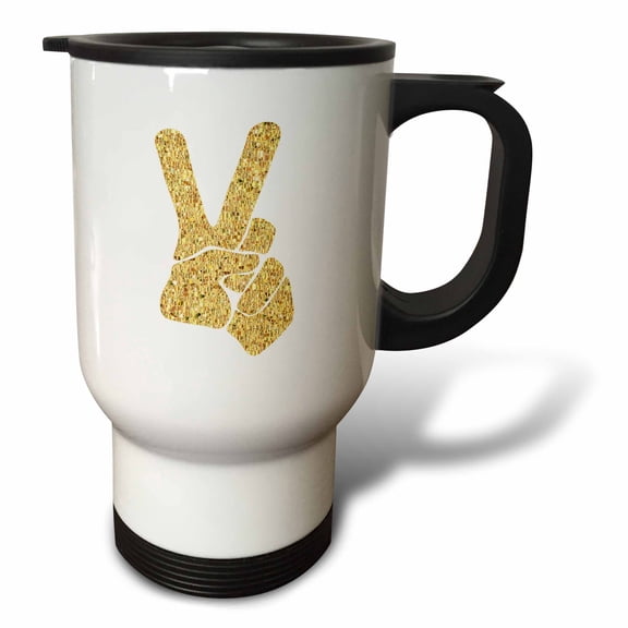3drose, Image of Metallic Gold Hand Peace Sign, 14oz Stainless Steel Travel Mug