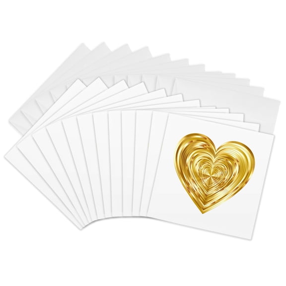 3drose, Image of Metallic Gold Heart, 12 Greeting Cards with Envelopes