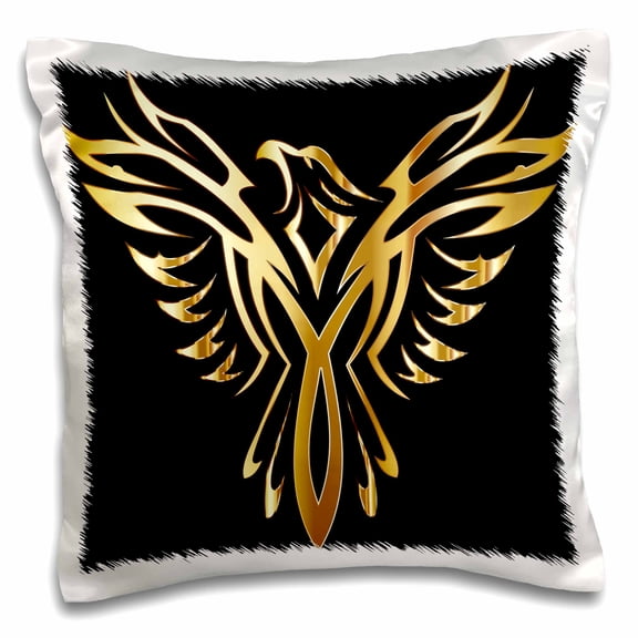 3drose, Image of Metallic Gold Phoenix on Black, 16x16 inch Pillow Case