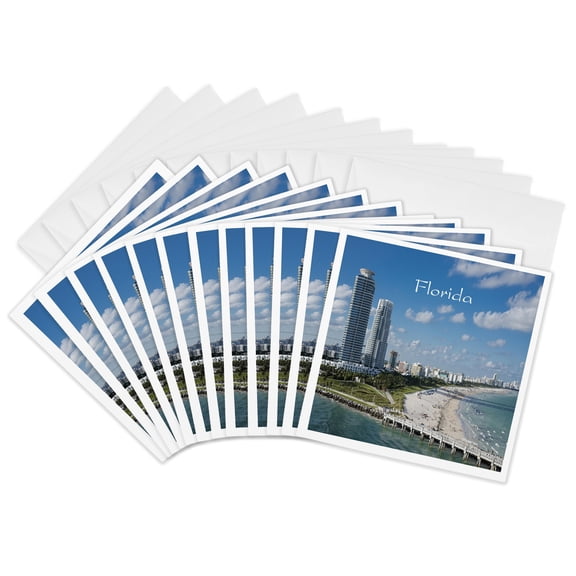 3drose, Image of Miami Ocean Side, 12 Greeting Cards with Envelopes