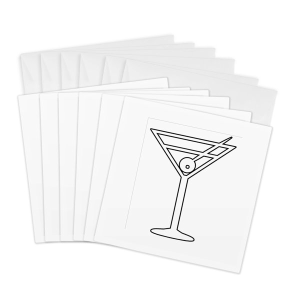 3drose, Image of Modern Outline of a Martini Glass with Olive, 6 Greeting Cards with Envelopes