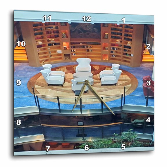3drose, Image of Modern Pretty Library on Board Cruise Ship, 10x10 Wall Clock