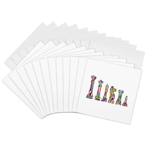 3drose, Image of Multi Color Crystal Prism Chess Pieces, 12 Greeting Cards with Envelopes