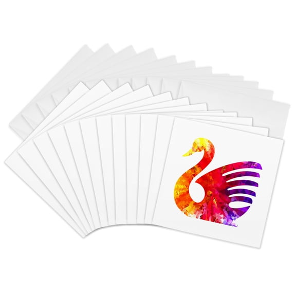 3drose, Image of Multicolor Prism Swan, 12 Greeting Cards with Envelopes
