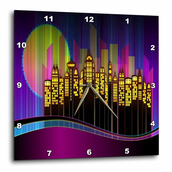 3drose, Image of Neon Future Cityscape, 13x13 Wall Clock