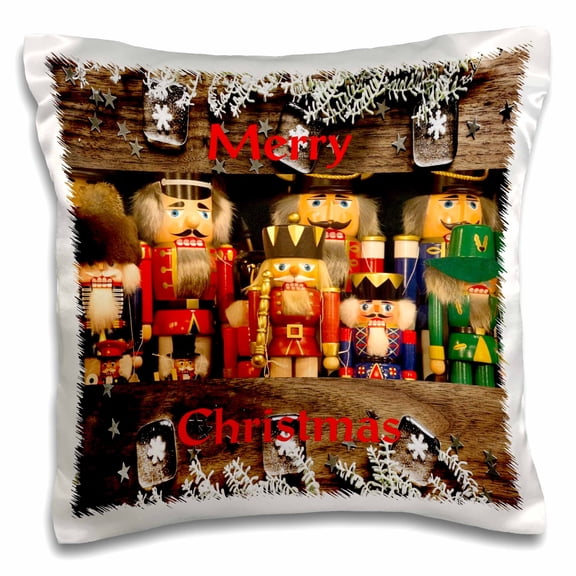 3drose, Image of Nutcracker Men Lineup on Country Dark Wood Merry Christmas, 16x16 inch Pillow Case
