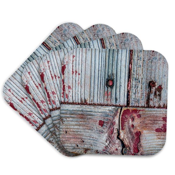 3drose, Image of One Horizontal, Two Vertical Weathered Grunge Wooden Planks, Set of 4 Coasters - Soft