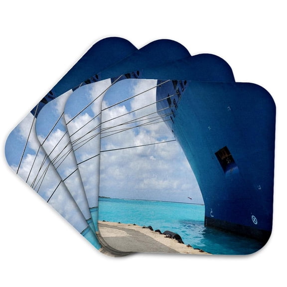 3drose, Image of Our Huge Ship Docked on Gorgeous Water in Bonaire, Set of 4 Coasters - Soft