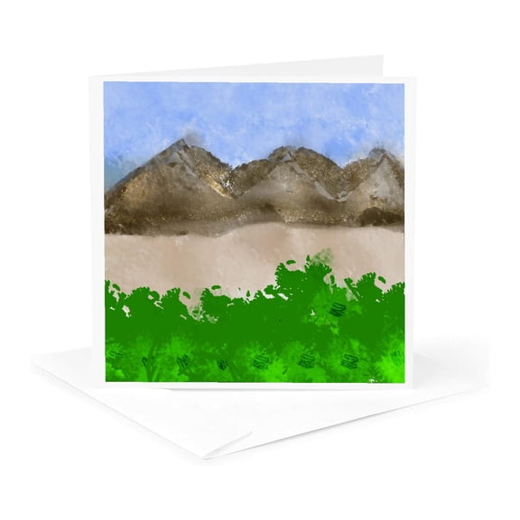 3drose, Image of Painting of a Mountain Landscape with Greenery, 1 Greeting Card with Envelope