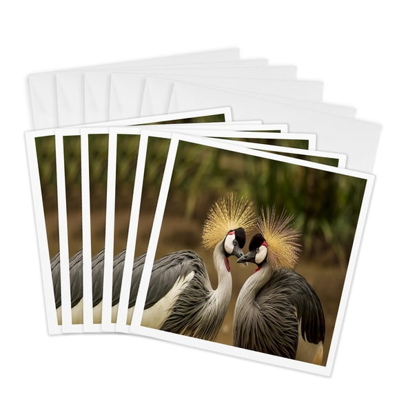 3drose, Image of Pair of Crested Cranes, 6 Greeting Cards with Envelopes