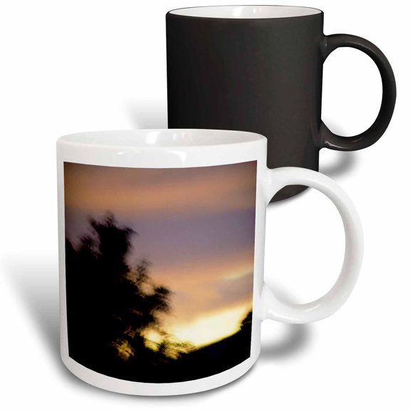 3drose, Image of Palm with Layers of Yellow and Violet Sky Abstract Blur, 11oz Magic Transforming Mug