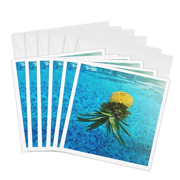 3drose, Image of Pineapple Floating in Pool, 6 Greeting Cards with Envelopes