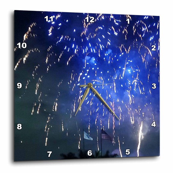 3drose, Image of Pretty Blue Sparkly Fireworks Closeup at Yearly Show, 15x15 Wall Clock
