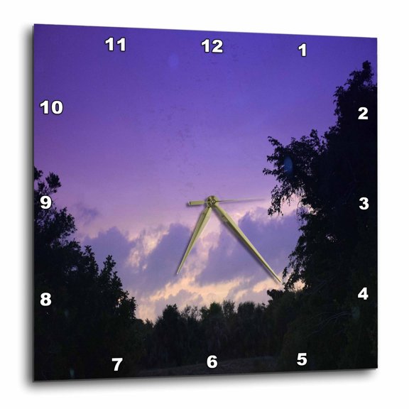 3drose, Image of Purple and Peach Sunset with Trees in Shadow, 13x13 Wall Clock