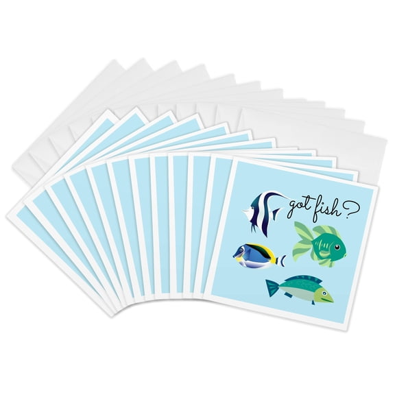 3drose, Image of Quote Got Fish, 12 Greeting Cards with Envelopes