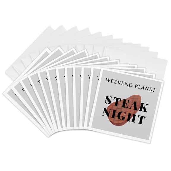 3drose, Image of Quote Weekend Plans Steak Night, 12 Greeting Cards with Envelopes