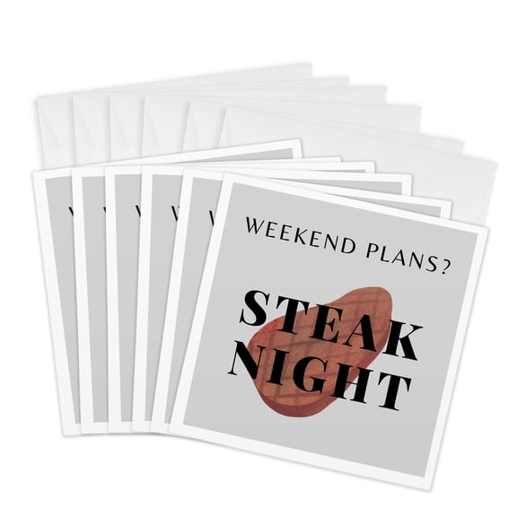 3drose, Image of Quote Weekend Plans Steak Night, 6 Greeting Cards with Envelopes