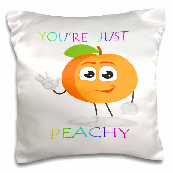 3drose, Image of Rainbow Letters Say Youre Just Peachy with Cartoon Peach, 16x16 inch Pillow Case