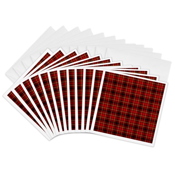 3drose, Image of Red Tartan Plaid Design Pattern, 12 Greeting Cards with Envelopes