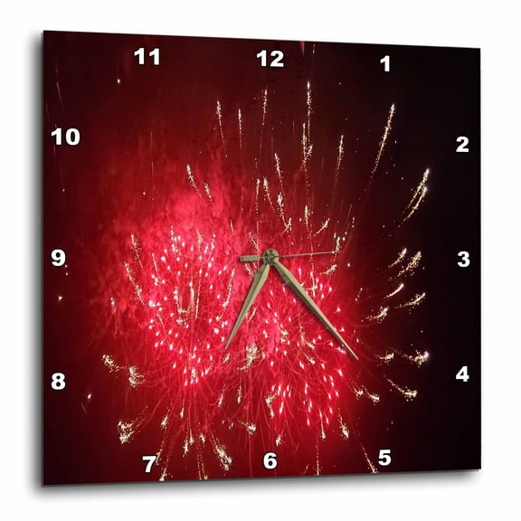 3drose, Image of Red and Gold Fireworks at Yearly Red White and Boom, 15x15 Wall Clock