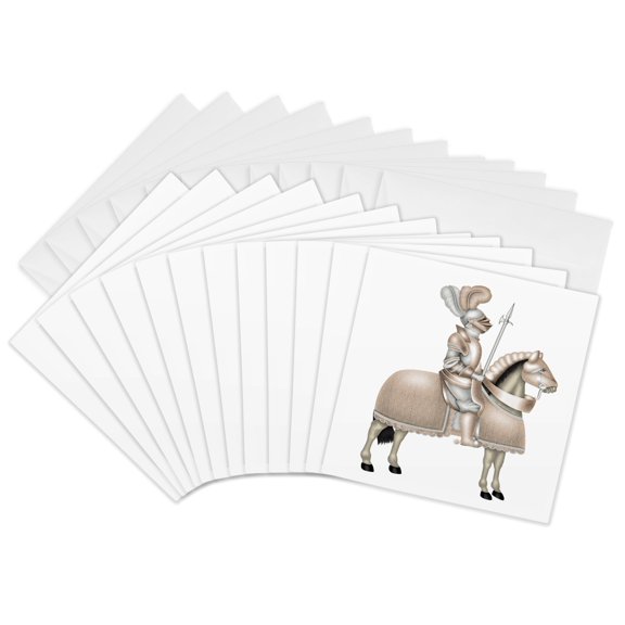 3drose, Image of Rose Gold Knight on a Horse Illustration, 12 Greeting Cards with Envelopes