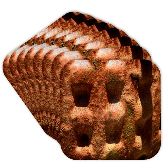 3drose, Image of Rusty Orange Pottery with Deep Holes Pattern, Set of 8 Coasters - Cork