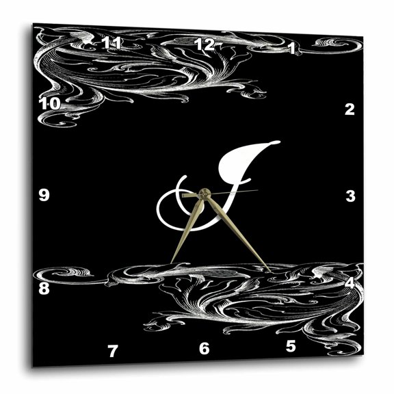 3drose, Image of Scrolly Victorian Style Letter J, 15x15 Wall Clock