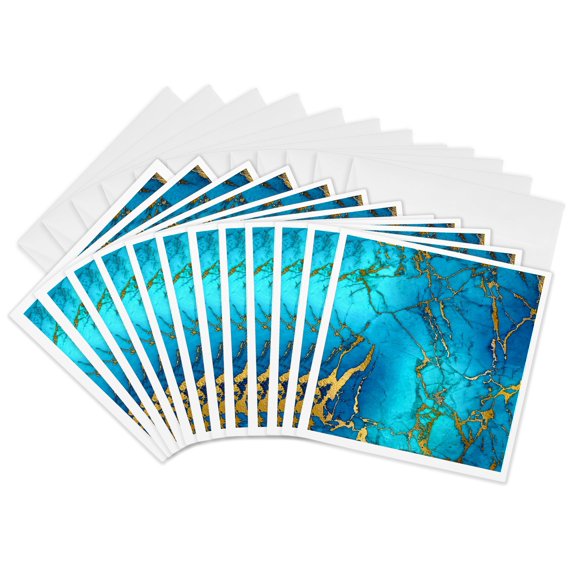 3drose, Image of Shimmering Blue Marble with Gold Veins, 12 Greeting Cards with Envelopes