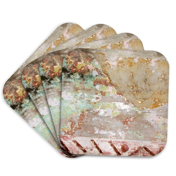 3drose, Image of Side of an Old Colorful Concrete Wall in Curacao, Set of 4 Coasters - Soft