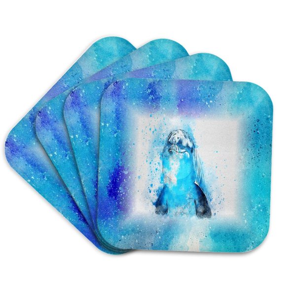 3drose, Image of Sweet Dolphin Face and Flipper Painting, Set of 4 Coasters - Soft
