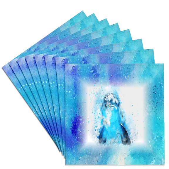 3drose, Image of Sweet Dolphin Face and Flipper Painting, Set of 8 Ceramic Tile Coasters