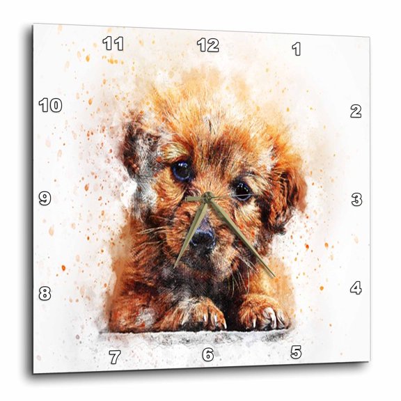 3drose, Image of Sweet Puppy Face Stares from This Painting, 15x15 Wall Clock
