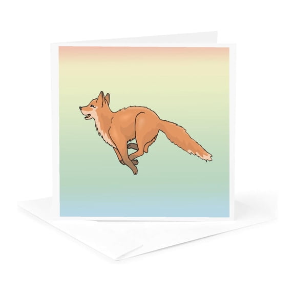 3drose, Image of Tan Cartoon Running Fox on Pastel Gradient, 1 Greeting Card with Envelope