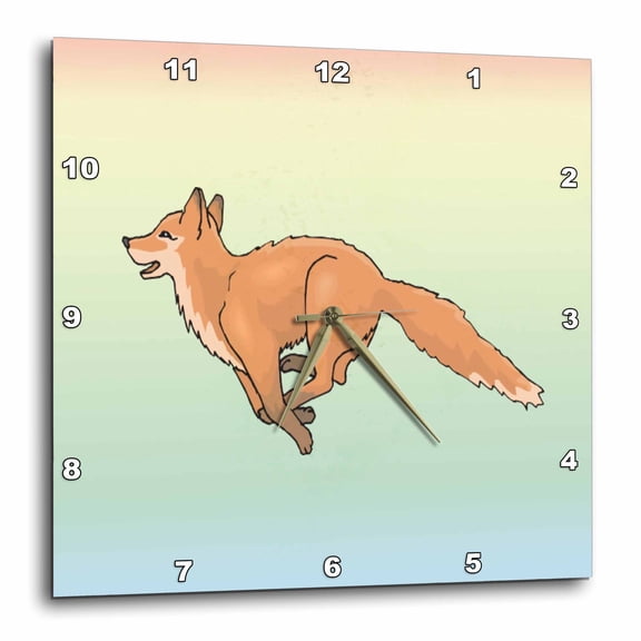 3drose, Image of Tan Cartoon Running Fox on Pastel Gradient, 15x15 Wall Clock