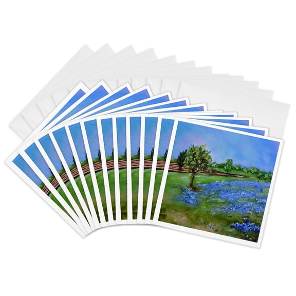 3drose, Image of Texas Bluebonnet Landscape Painting, 12 Greeting Cards with Envelopes