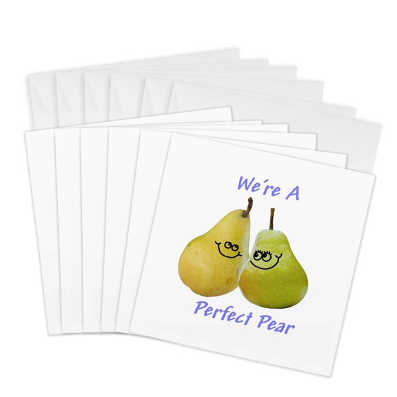 3drose, Image of Text We Are a Perfect Pear with Cartoon Pears, 6 Greeting Cards with Envelopes