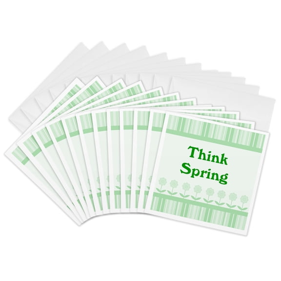 3drose, Image of Think Spring with Green Flowers, 12 Greeting Cards with Envelopes