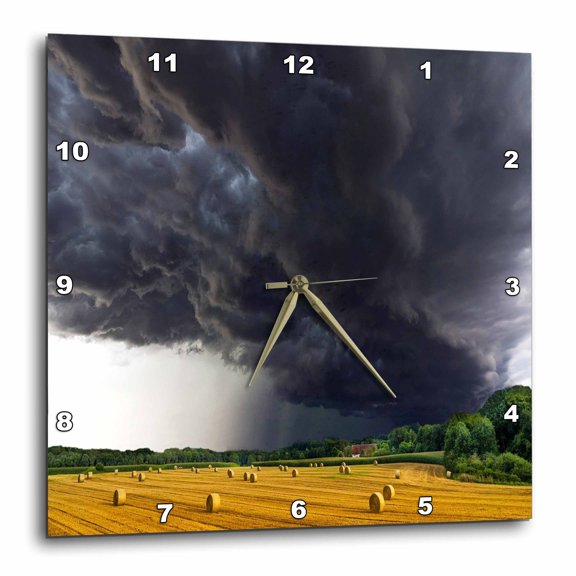 3drose, Image of Tornado Clouds over Country Field, 15x15 Wall Clock
