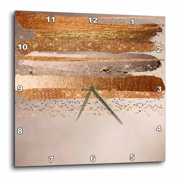 3drose, Image of Trend Gold Copper Strokes on Shiny Gold Elegant Texture, 10x10 Wall Clock