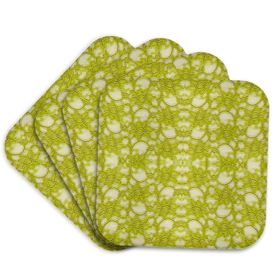 3drose, Image of Trendy Chartreuse Lace, Set of 4 Coasters - Cork