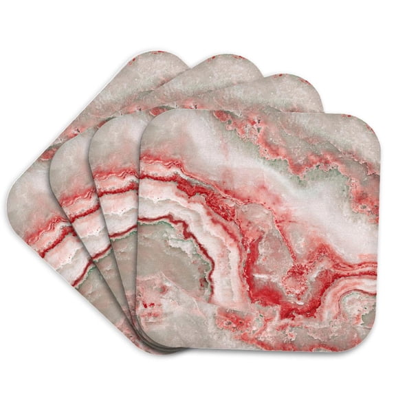 3drose, Image of Trendy Luxury Orange Red Quartz and Gray Gemstone Agate Geode, Set of 4 Coasters - Soft