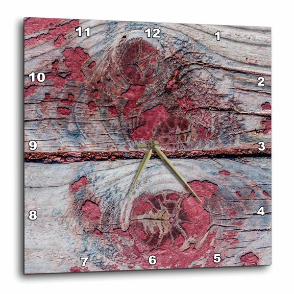 3drose, Image of Two Grunge Rough Wooden Planks, Three Knots, Old Red Paint, 10x10 Wall Clock