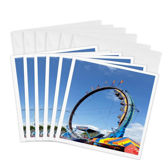 3drose, Image of Upside down Roller Coaster at Florida Fair, 6 Greeting Cards with Envelopes
