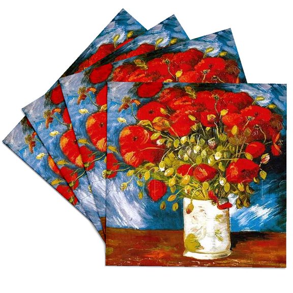 3drose, Image of Van Gogh Painting Poppy Flowers, Set of 4 Ceramic Tile Coasters