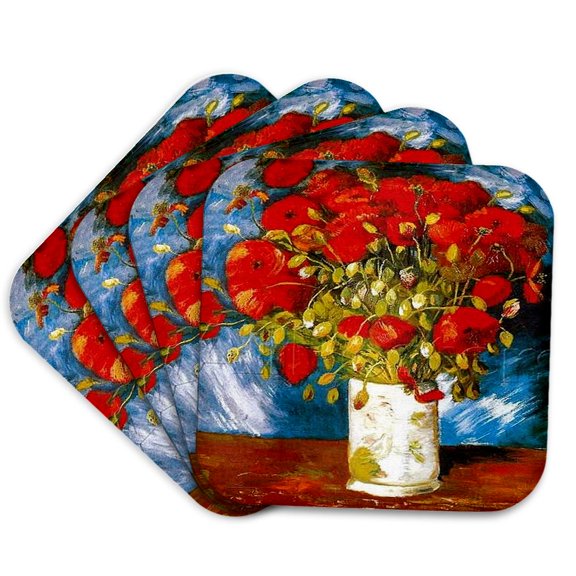 3drose, Image of Van Gogh Painting Poppy Flowers, Set of 4 Coasters - Soft