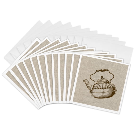3drose, Image of Victorian Teapot - Not Linen Cloth, 12 Greeting Cards with Envelopes