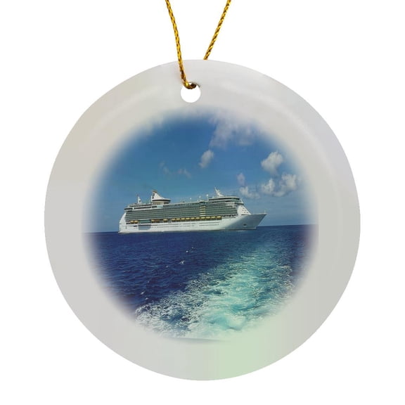 3drose, Image of View of Cruise Ship from Tender Grand Cayman, Circle Porcelain Ornament