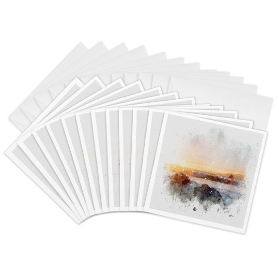 3drose, Image of Watercolor Beach Surf Art, 12 Greeting Cards with Envelopes